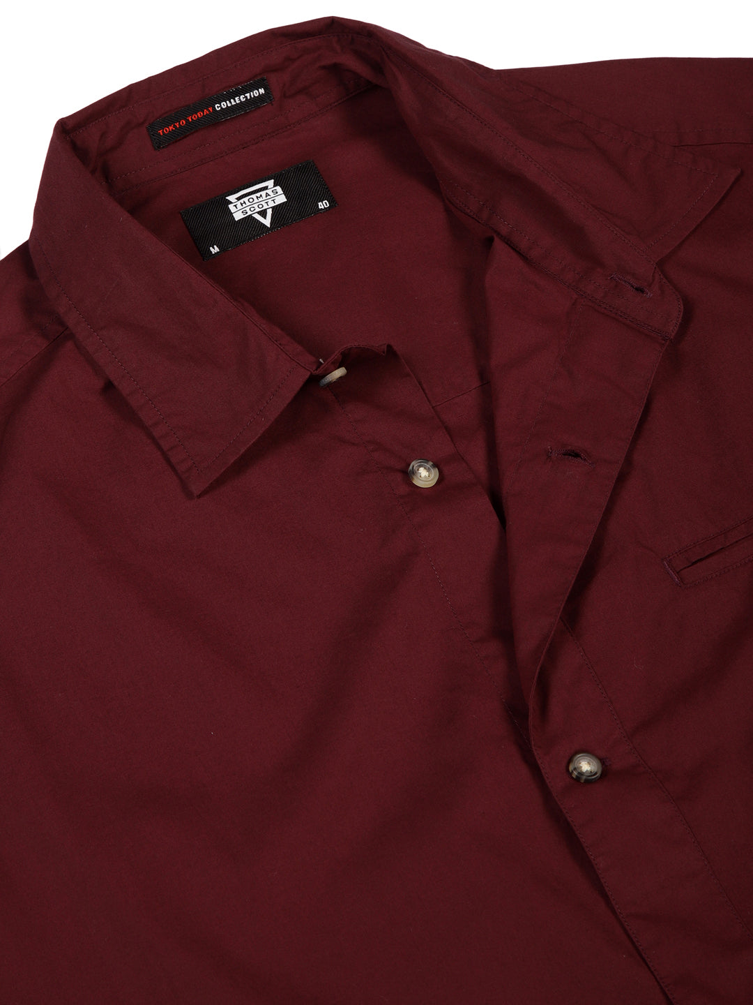 Thomas Scott Men Wine Oversized Short Sleeves Spread Collar Solid 100% Cotton Casual Shirt