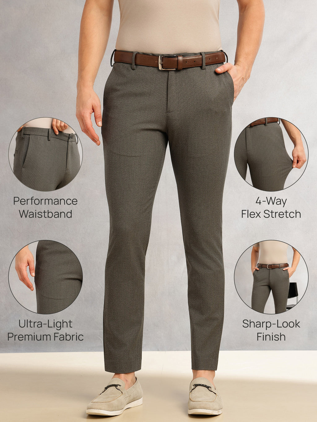 Thomas Scott Men Black Slim Fit Mid-Rise Flexi-Waist 4-Way Stretch Solid Formal Performance Trouser