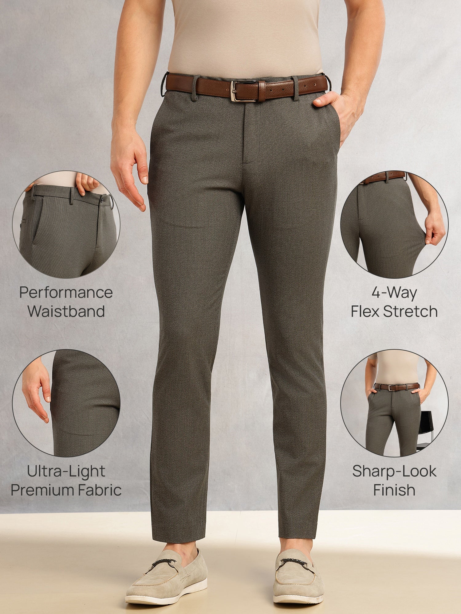 Thomas Scott Men Black Slim Fit Mid-Rise Flexi-Waist 4-Way Stretch Solid Formal Performance Trouser
