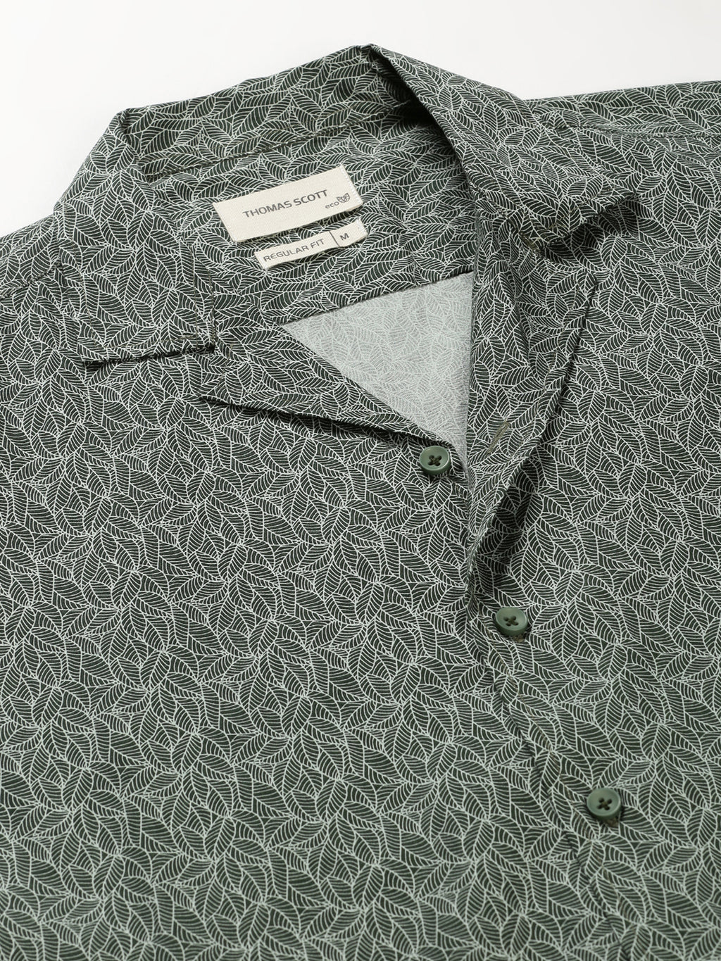 Thomas Scott Men Green Regular Fit 100% Cotton Floral Printed Casual Shirt with Long Sleeves & Cuban Collar