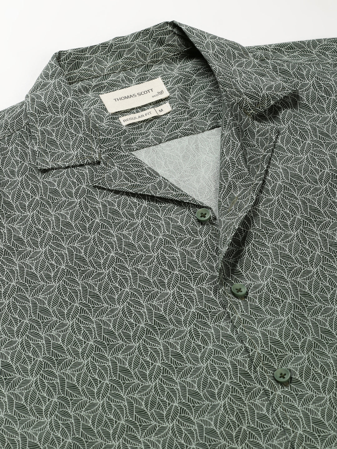 Thomas Scott Men Green Regular Fit 100% Cotton Floral Printed Casual Shirt with Long Sleeves & Cuban Collar