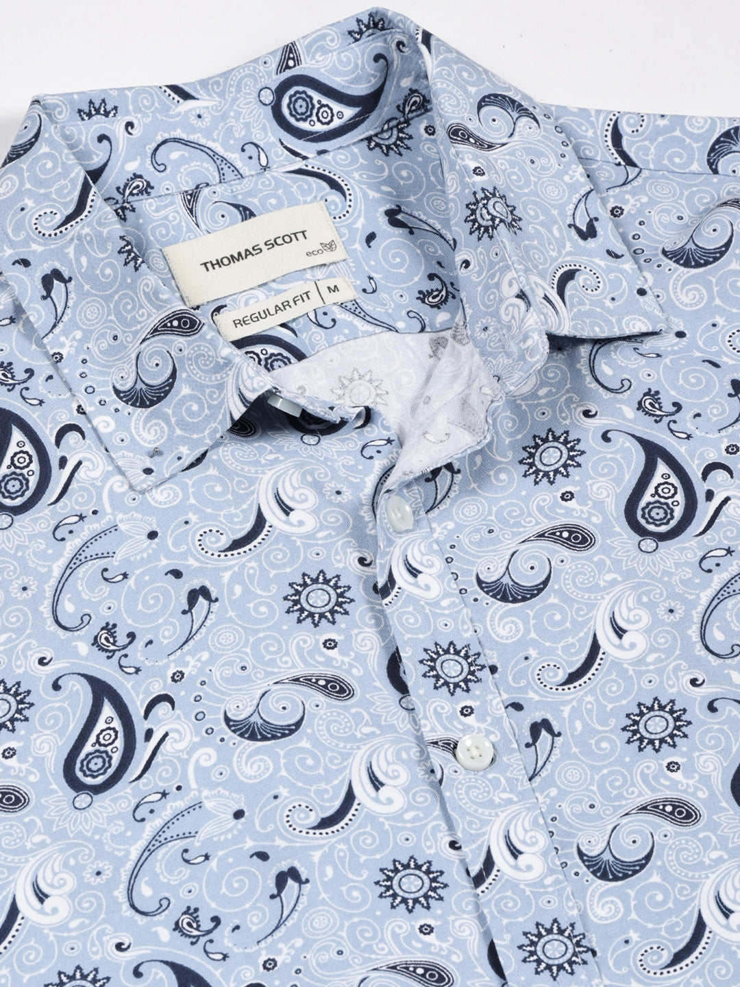 Thomas Scott Men Blue Regular Fit Short Sleeves Spread Collar Abstract Printed Casual Shirt
