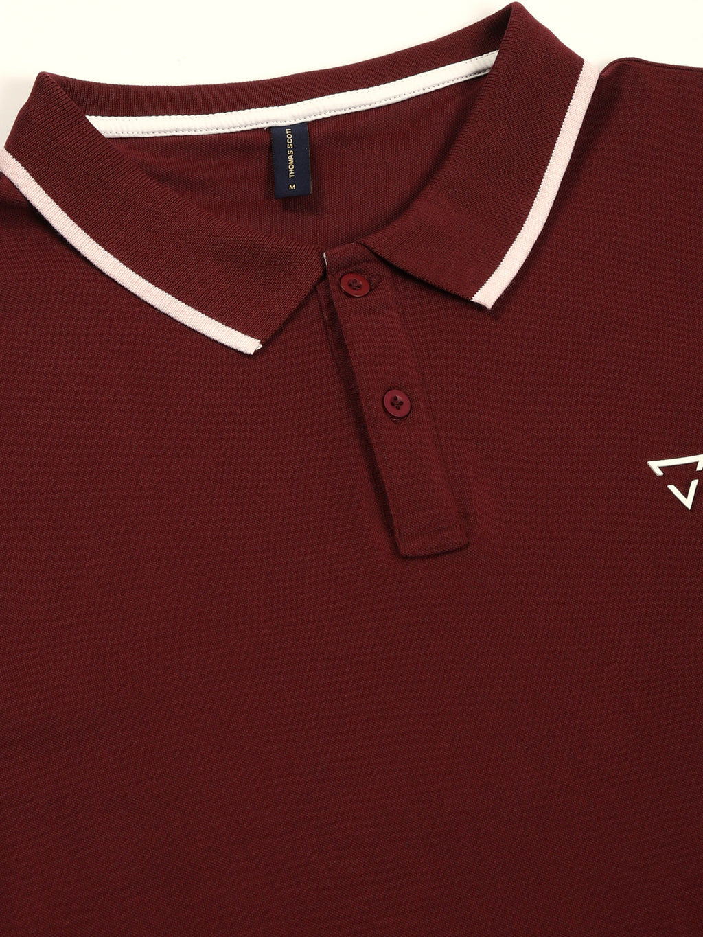 Thomas Scott Men Burgundy Short Sleeves Regular Fit Solid Polo Collar Knitted T-shirt