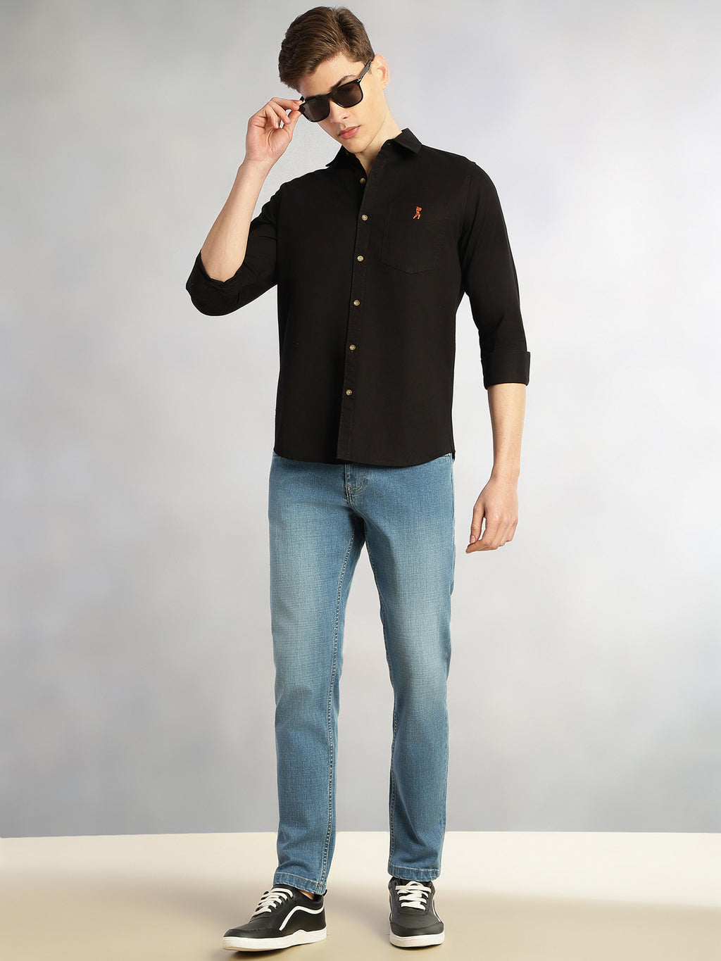 Thomas Scott Men Black Cricket Club Collection Long Sleeves Slim Fit Spread Collar 100% Cotton Twill Casual Shirt