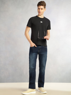 Dark Blue Cricket Club Collection Straight Fit Mid-Rise Faded 5 Pockets Stretchable Jeans For Men