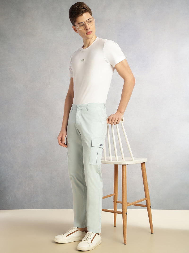 Thomas Scott Men Sky Blue Cricket Club Collection Relaxed Fit Mid-Rise 100% Cotton Woven Cargo Trouser