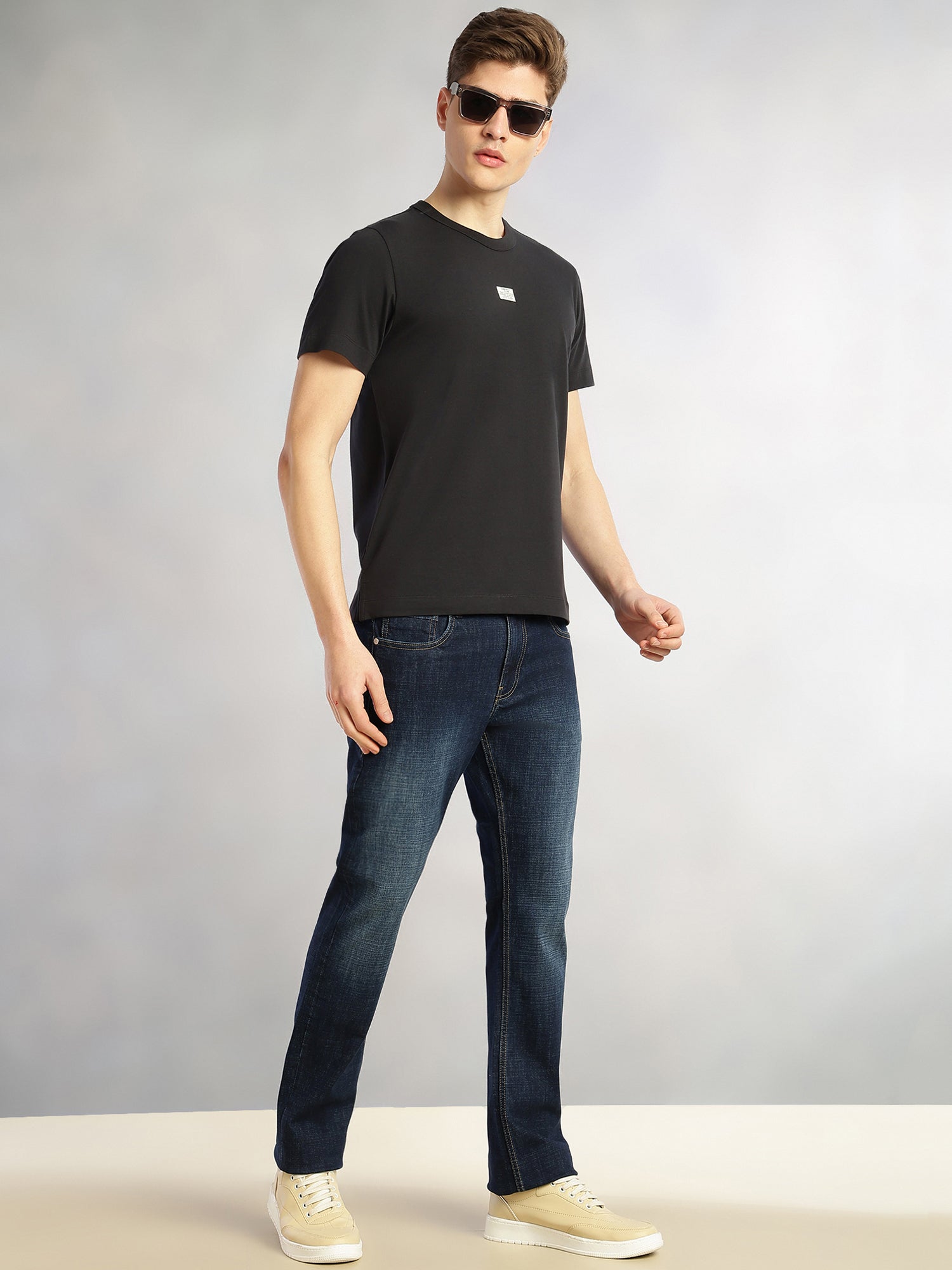 Thomas Scott Men Grey Cricket Club Collection Regular Fit Short Sleeves Round Neck Solid Knitted T-Shirt