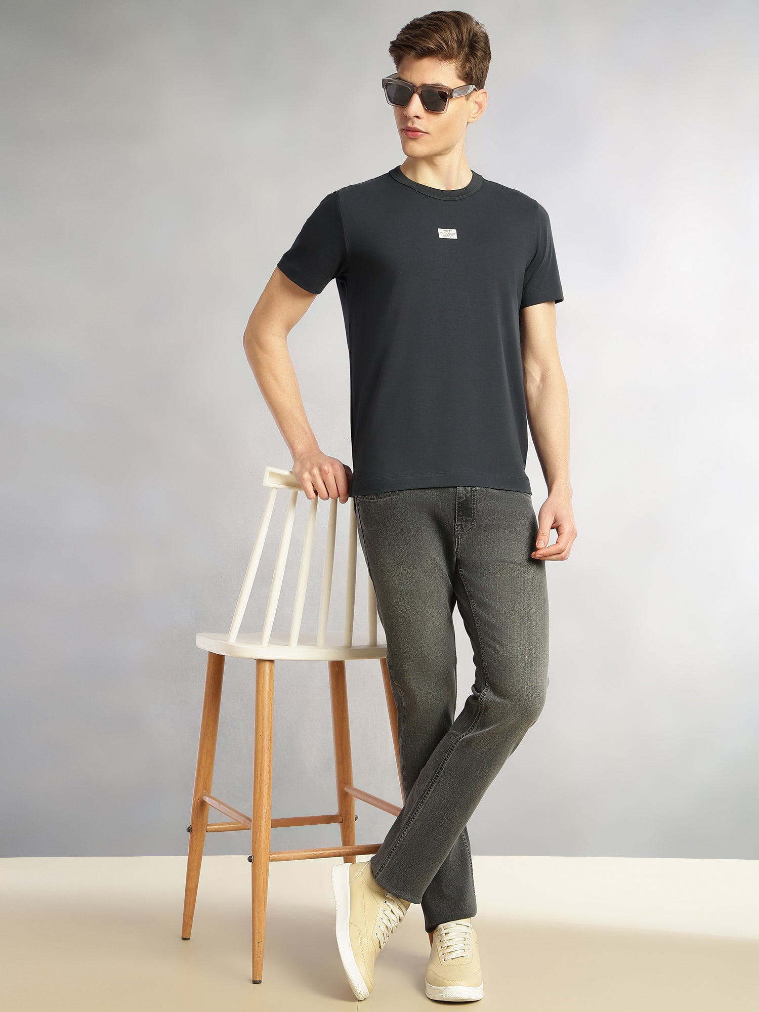 Thomas Scott Men Navy Cricket Club Collection Regular Fit Short Sleeves Round Neck Solid Knitted T-Shirt
