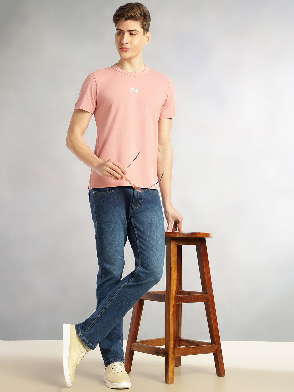 Thomas Scott Men Onion Pink Cricket Club Collection Regular Fit Short Sleeves Round Neck Solid Knitted T-Shirt