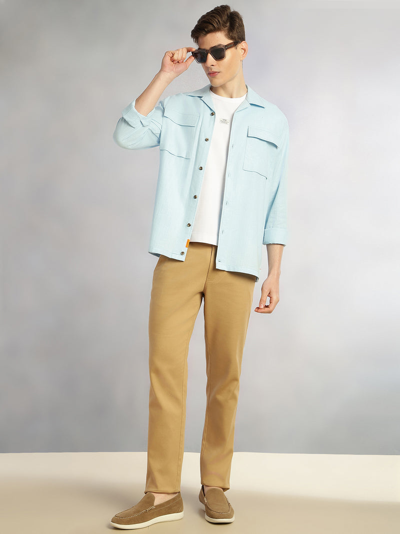 Thomas Scott Men Blue Cricket Club Collection Oversized Fit Long Sleeves Camp Collar 100% Cotton Shacket