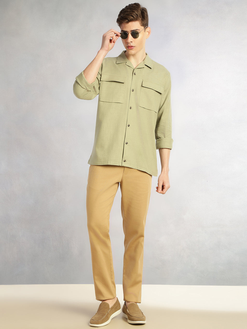 Thomas Scott Men Green Cricket Club Collection Oversized Fit Long Sleeves Camp Collar 100% Cotton Shacket