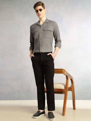 Thomas Scott Men Grey Cricket Club Collection Oversized Fit Long Sleeves Camp Collar 100% Cotton Shacket