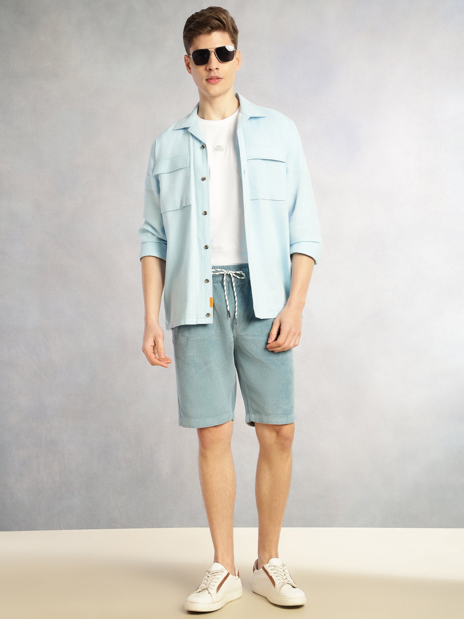 Thomas Scott Men Blue Cricket Club Collection Regular Fit Mid-Rise Woven Cotrises Corduroy Shorts