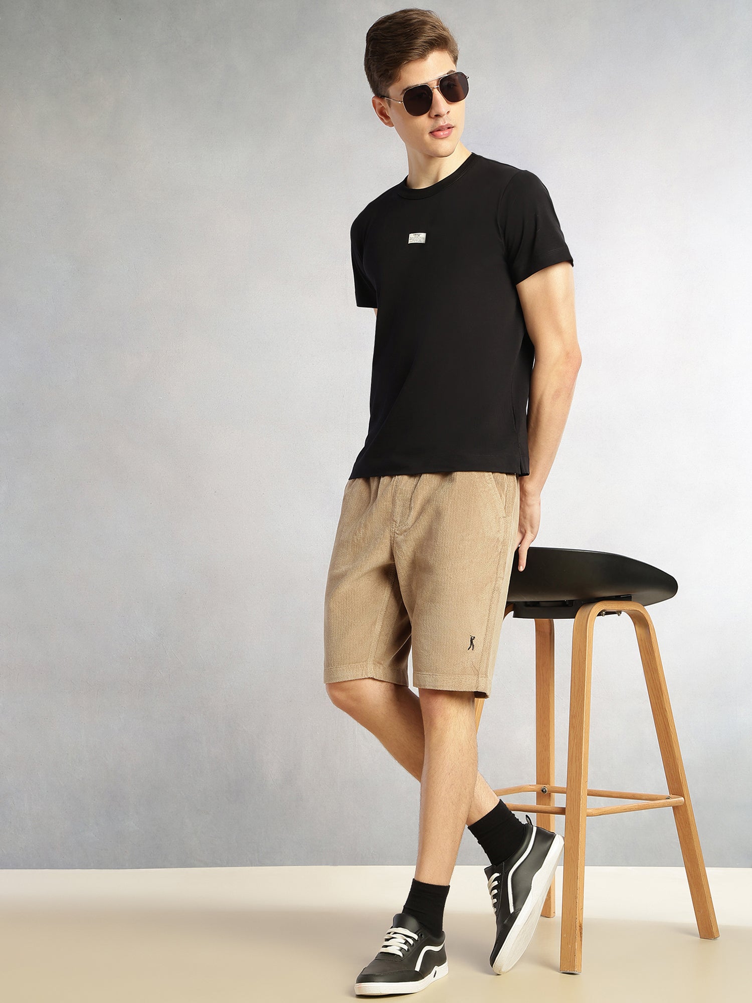 Thomas Scott Men Khaki Cricket Club Collection Regular Fit Mid-Rise Woven Cotrises Corduroy Shorts