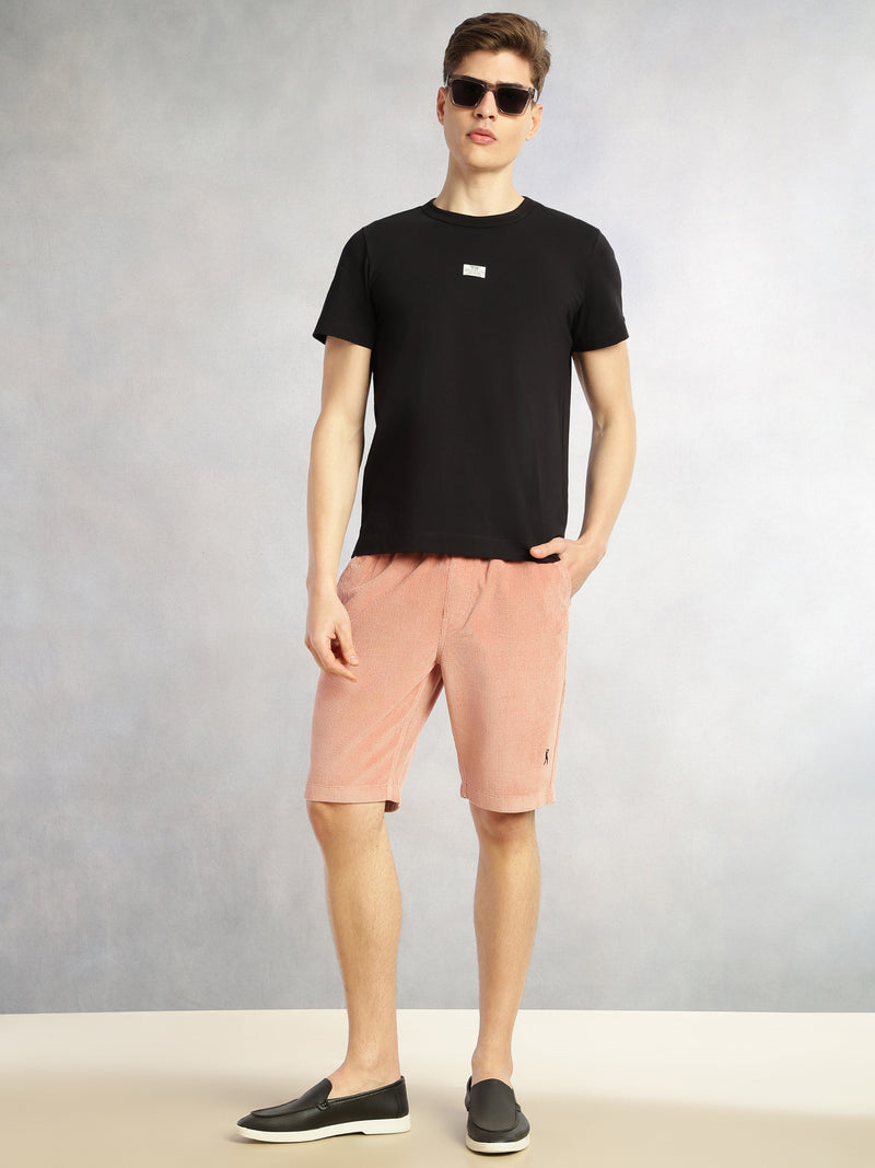 Thomas Scott Men Peach Cricket Club Collection Regular Fit Mid-Rise Woven Cotrises Corduroy Shorts