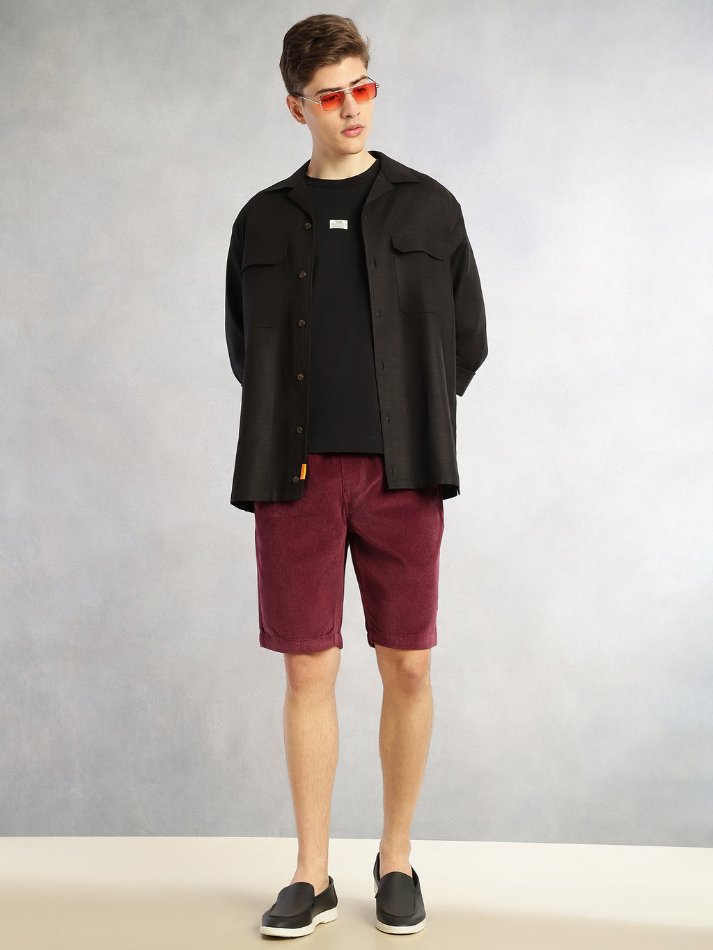 Thomas Scott Men Wine Cricket Club Collection Regular Fit Mid-Rise Woven Cotrises Corduroy Shorts