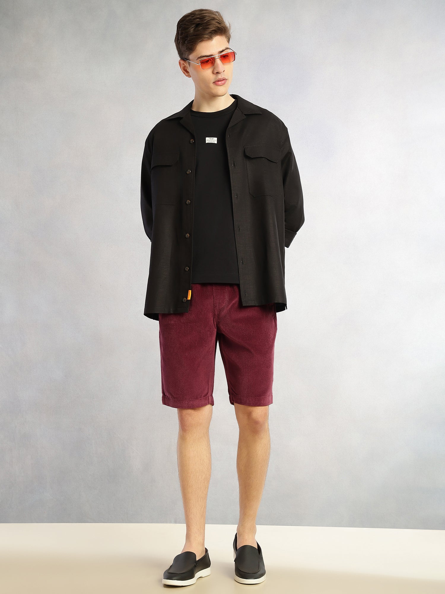 Thomas Scott Men Wine Cricket Club Collection Regular Fit Mid-Rise Woven Cotrises Corduroy Shorts