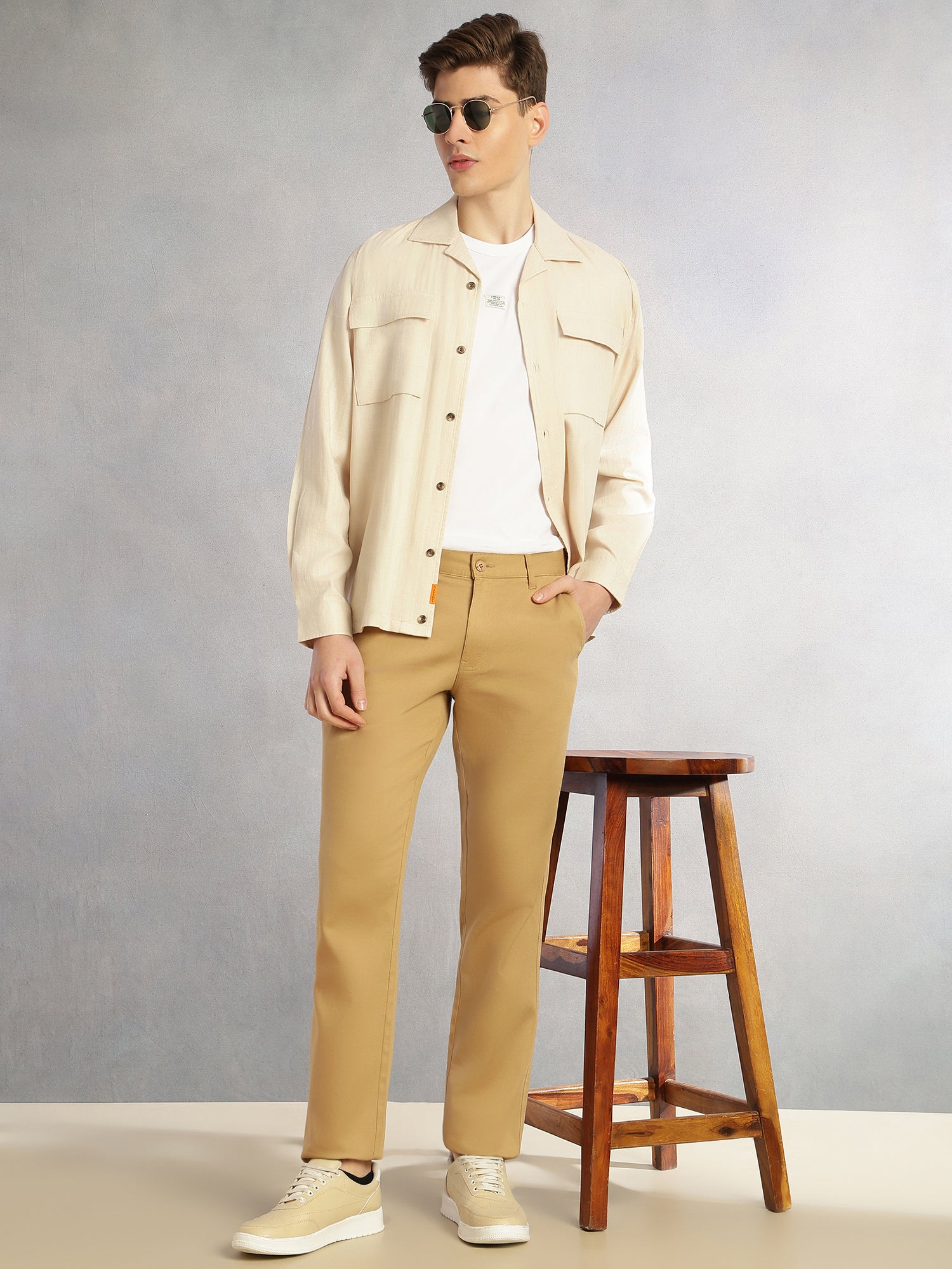 Thomas Scott Men Dark Khaki Cricket Club Collection Straight Fit Mid-Rise Solid Woven Chinos Trouser