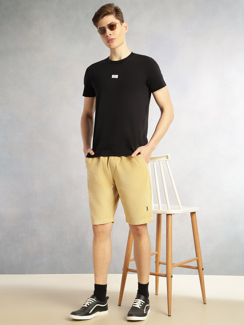 Thomas Scott Men Beige1 Cricket Club Collection Regular Fit Mid-Rise Woven Cotrises Corduroy Shorts