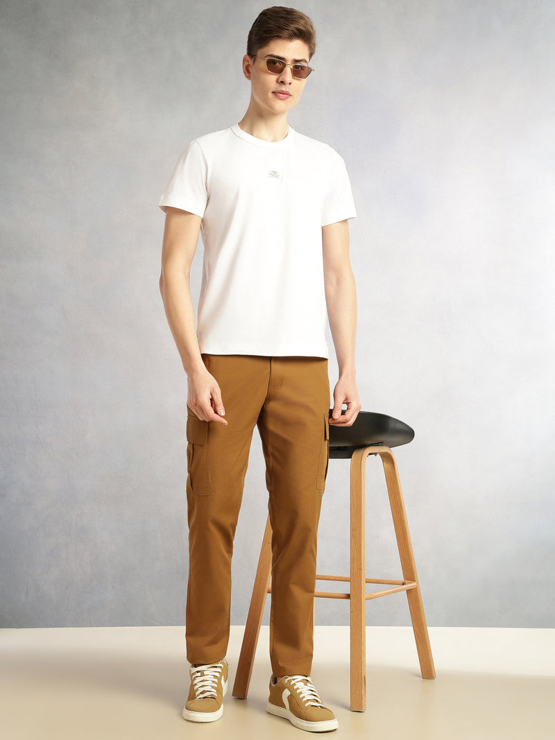Thomas Scott Men Brown Cricket Club Collection Relaxed Fit Mid-Rise 100% Cotton Woven Cargo Trouser