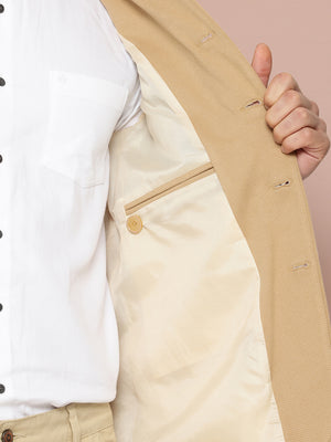 Thomas Scott Men Beige1 Regular Fit Mandarin Collar Long Sleeves Solid Formal and Wedding Wear Bandhgala Blazer