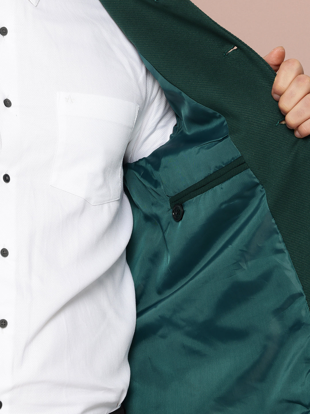 Thomas Scott Men Bottle Green1 Regular Fit Mandarin Collar Long Sleeves Solid Formal and Wedding Wear Bandhgala Blazer
