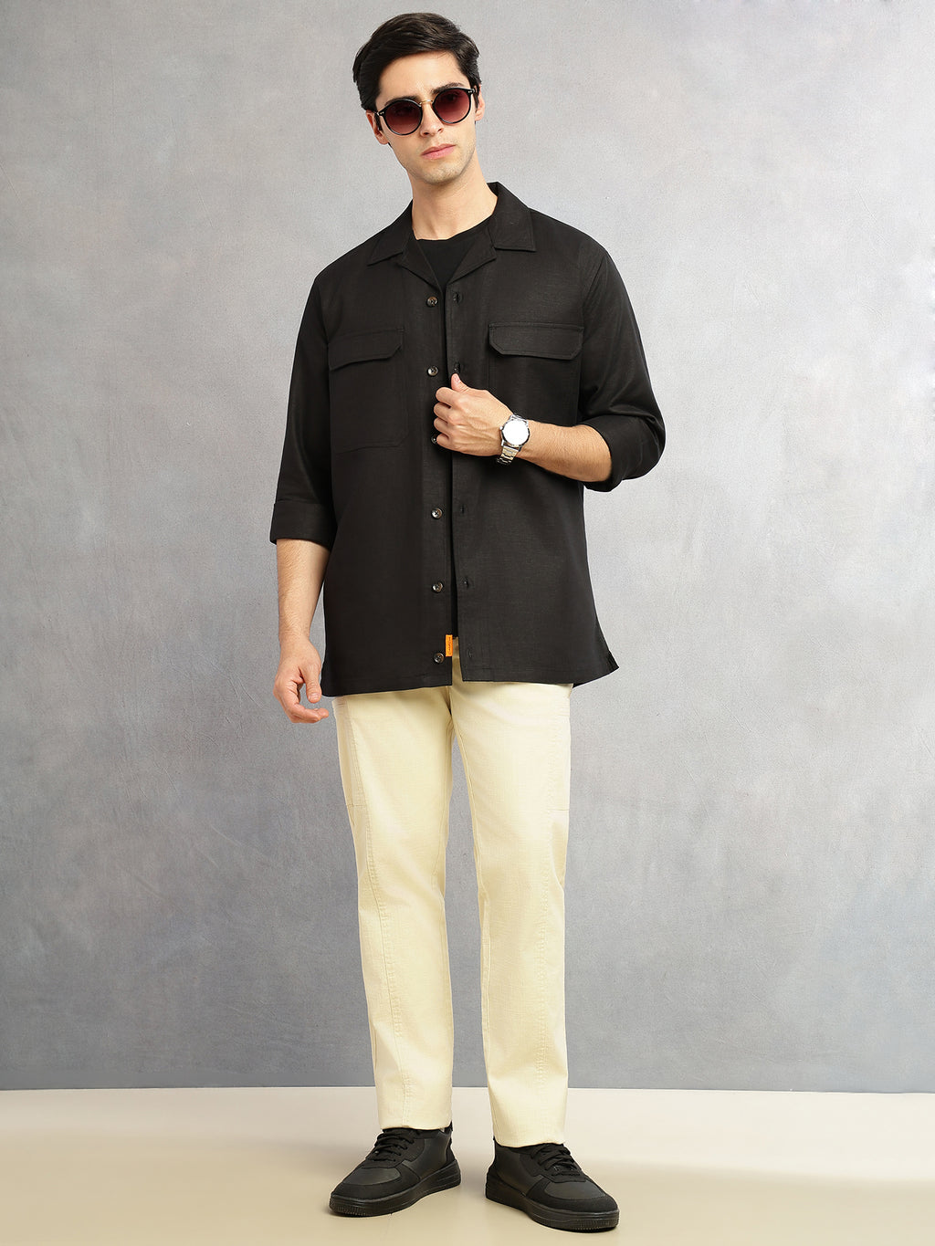 Thomas Scott Men Beige Smart Straight Fit Mid-Rise Solid 6-Pocket Design Woven Cargo Trouser