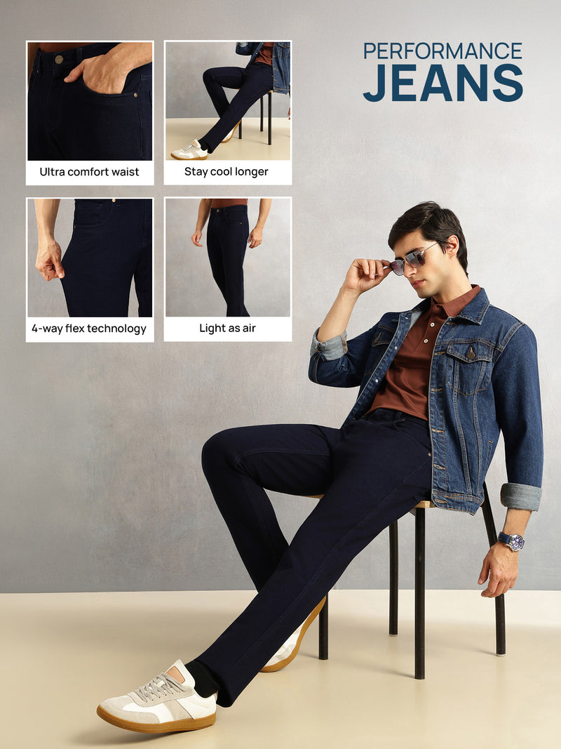 Thomas Scott Men Blue Smart Slim Fit Dark Shade 4-Way Stretch Performance Jeans