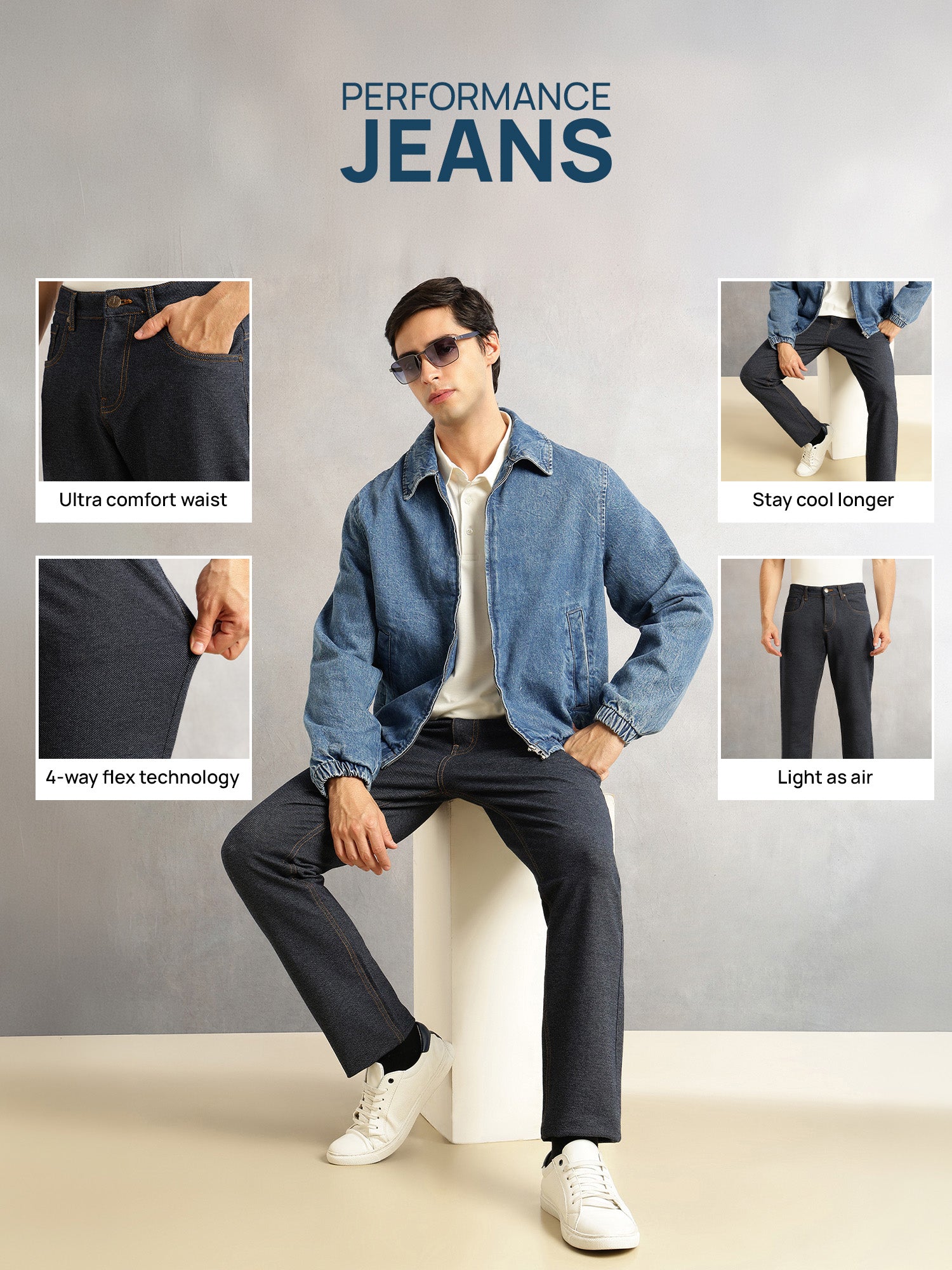 Thomas Scott Men Indigo Smart Slim Fit Dark Shade 4-Way Stretch Performance Jeans