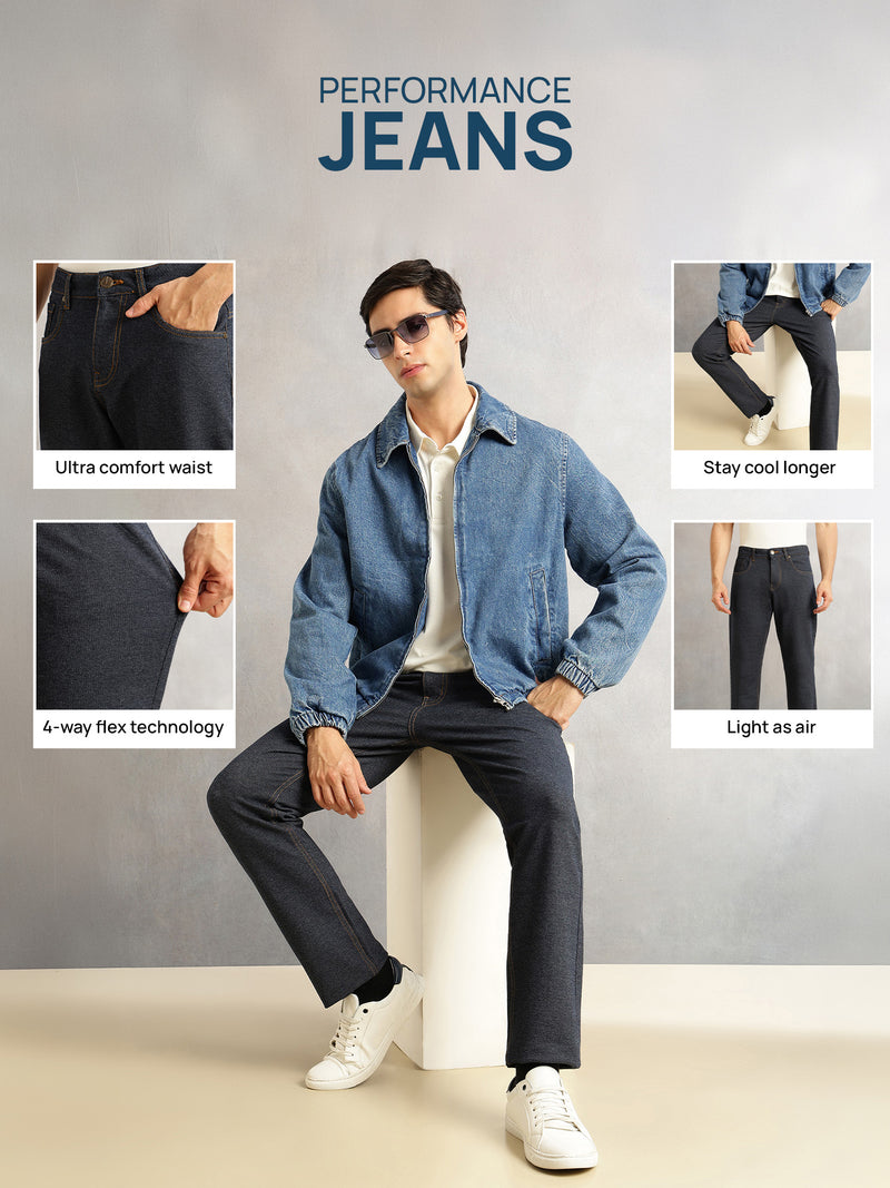 Thomas Scott Men Indigo Smart Slim Fit Dark Shade 4-Way Stretch Performance Jeans