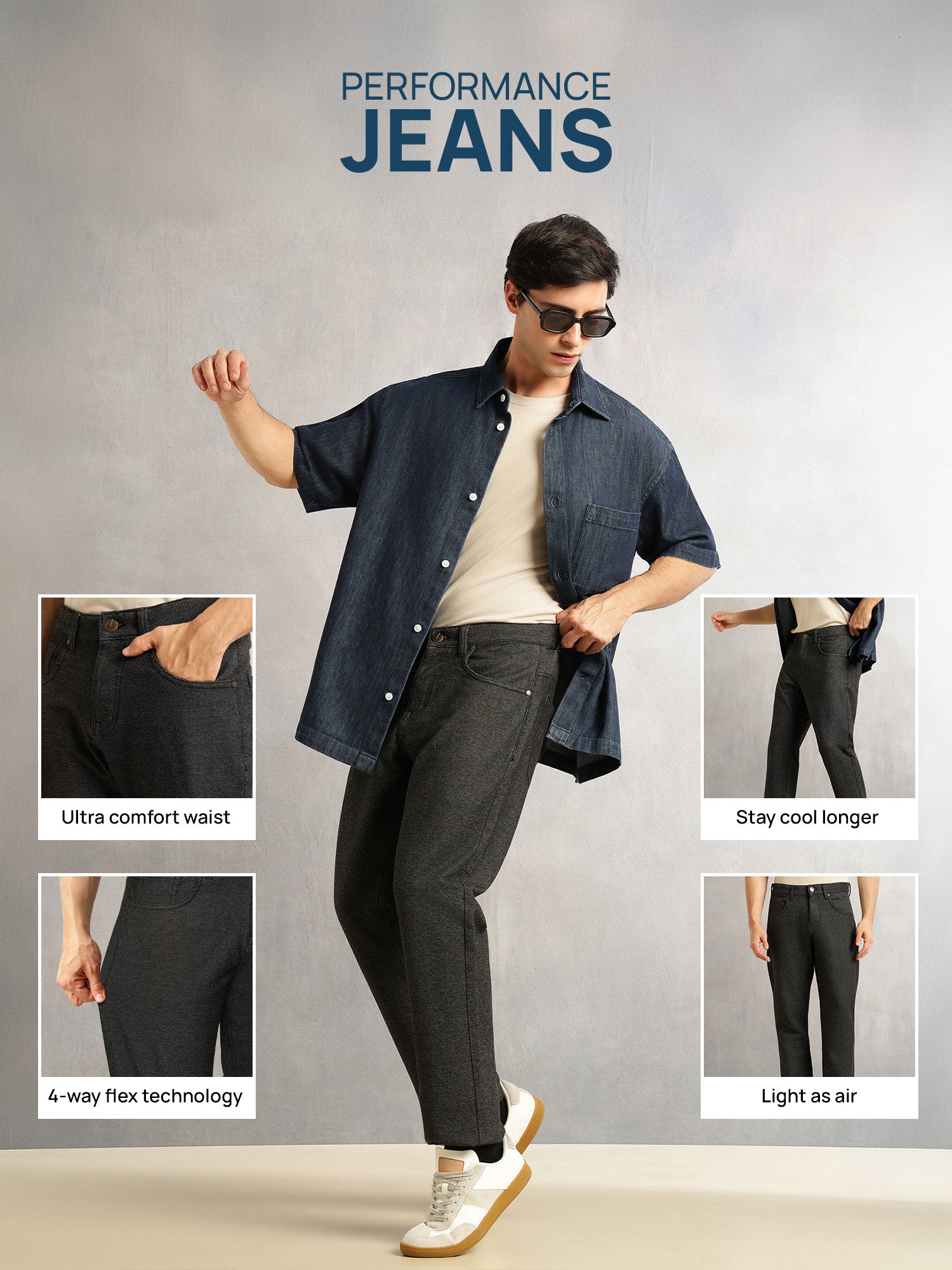 Thomas Scott Men Black Smart Slim Fit Dark Shade 4-Way Stretch Performance Jeans