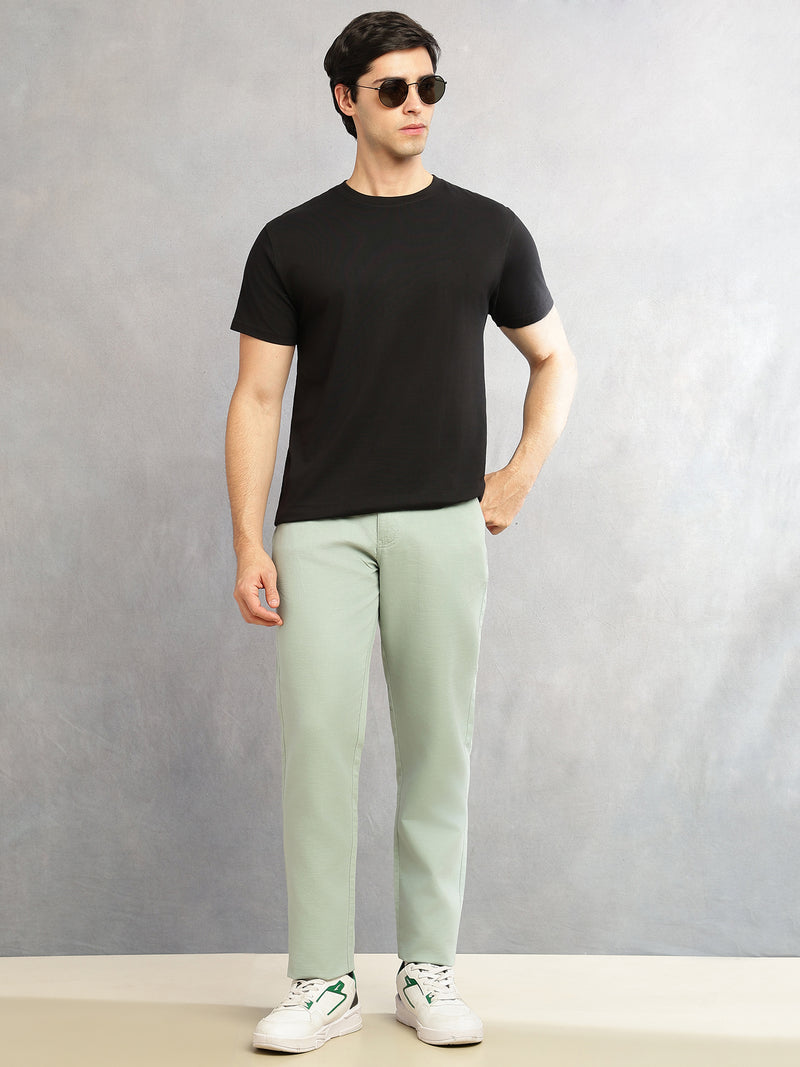 Thomas Scott Men Mint Smart Straight Fit Mid-Rise Solid 5-Pocket Design Woven Chinos Trouser