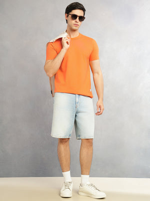 Thomas Scott Men Orange Cricket Club Collection Regular Fit Round Neck Short Sleeves Polycotton Solid Knitted T-shirt