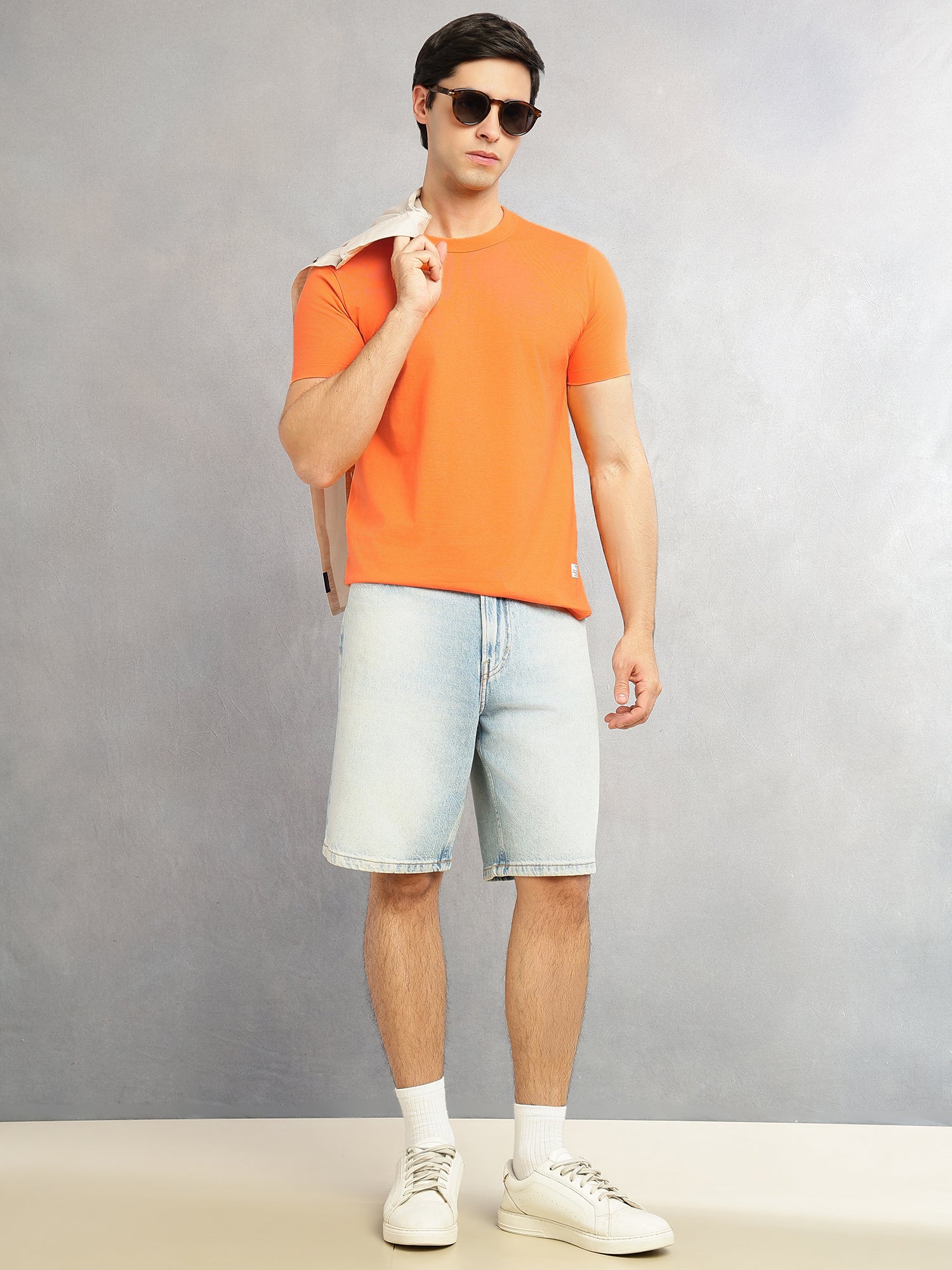 Thomas Scott Men Orange Cricket Club Collection Regular Fit Round Neck Short Sleeves Polycotton Solid Knitted T-shirt