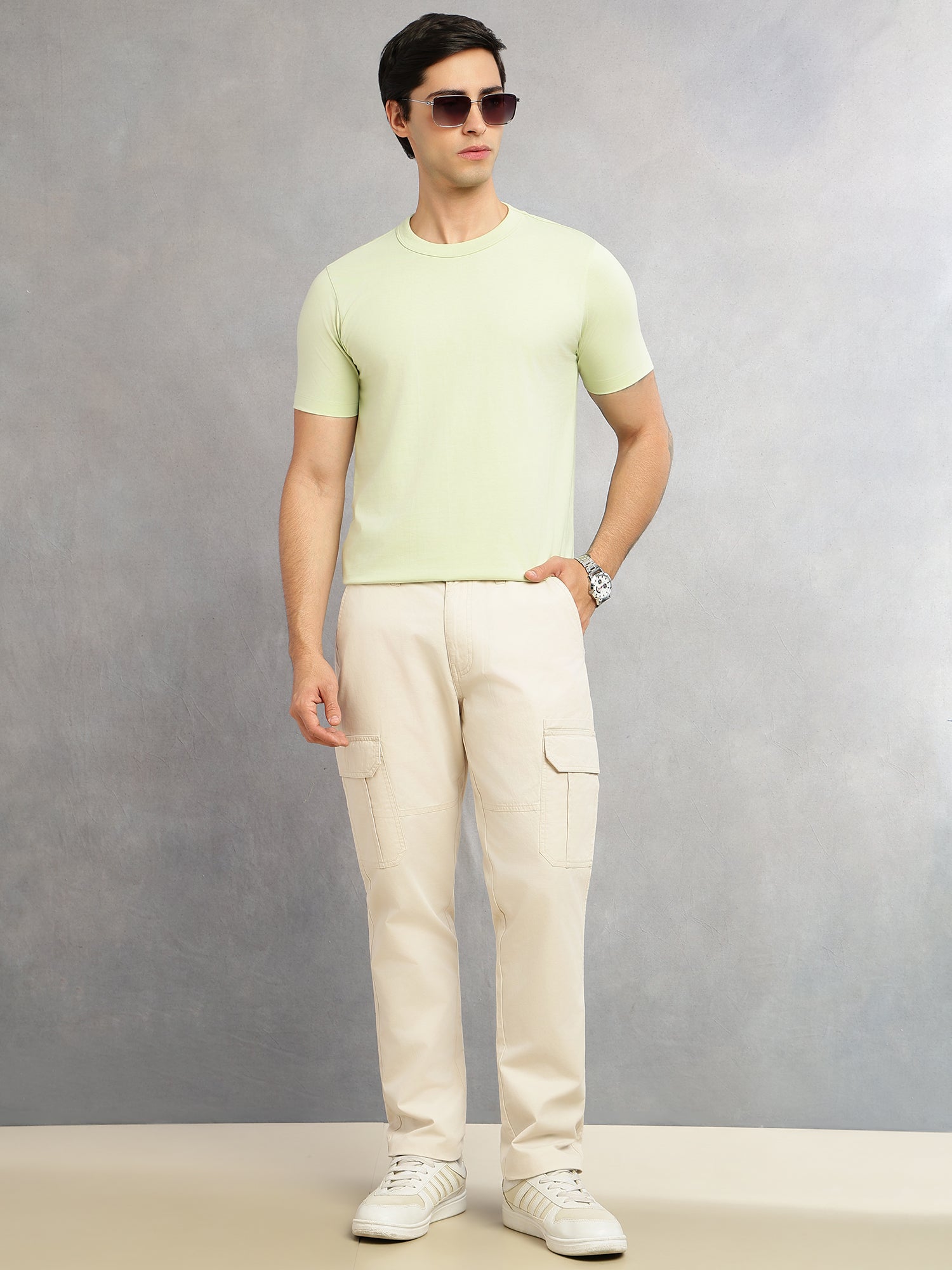 Thomas Scott Men Sea Green Cricket Club Collection Regular Fit Round Neck Short Sleeves Polycotton Solid Knitted T-shirt