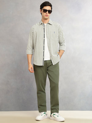Thomas Scott Men Green Cricket Club Collection Slim Fit 100% Cotton Oxford Shirt with Gingham Checks & Spread Collar