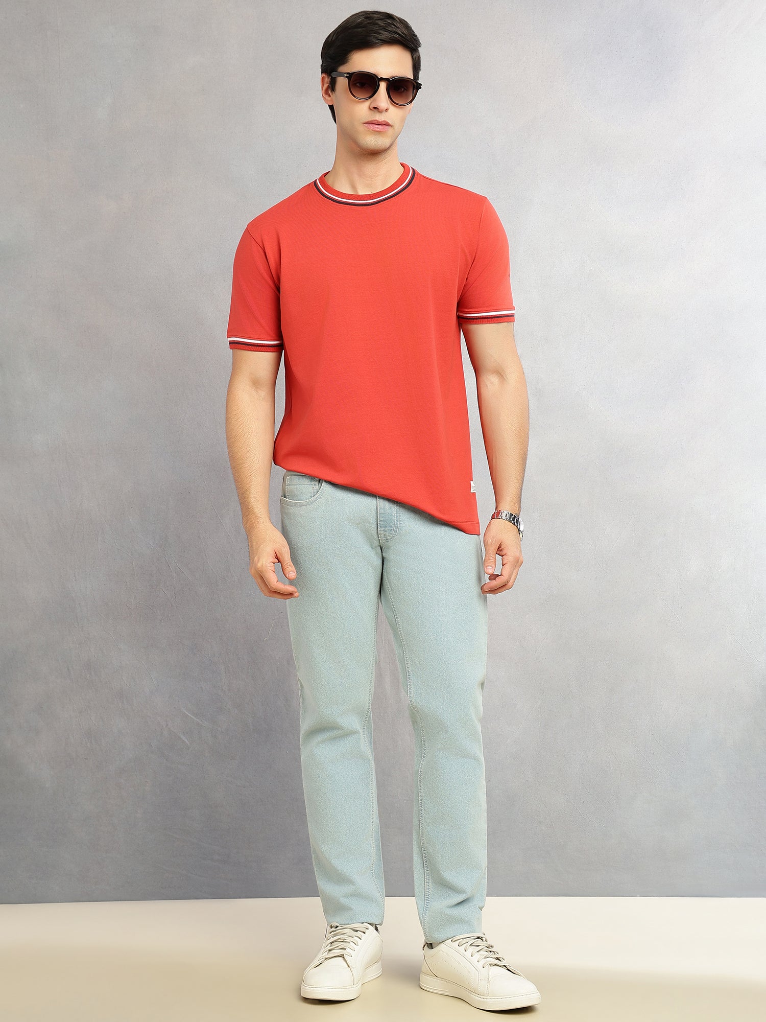 Thomas Scott Men Rust Cricket Club Collection Short Sleeves Regular Fit Round Neck Solid Knitted T-shirt