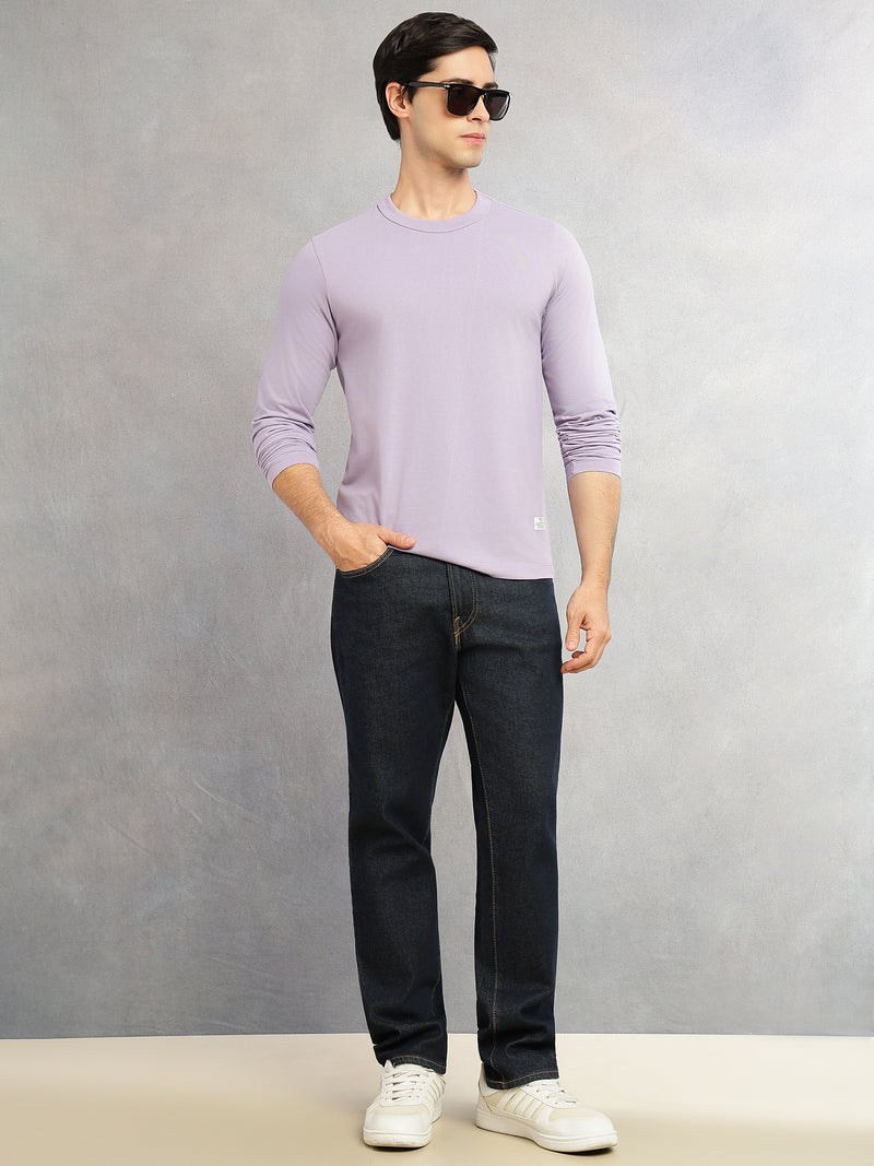 Thomas Scott Men Lavender Cricket Club Collection Regular Fit Round Neck Long Sleeves Polycotton Solid Knitted T-shirt
