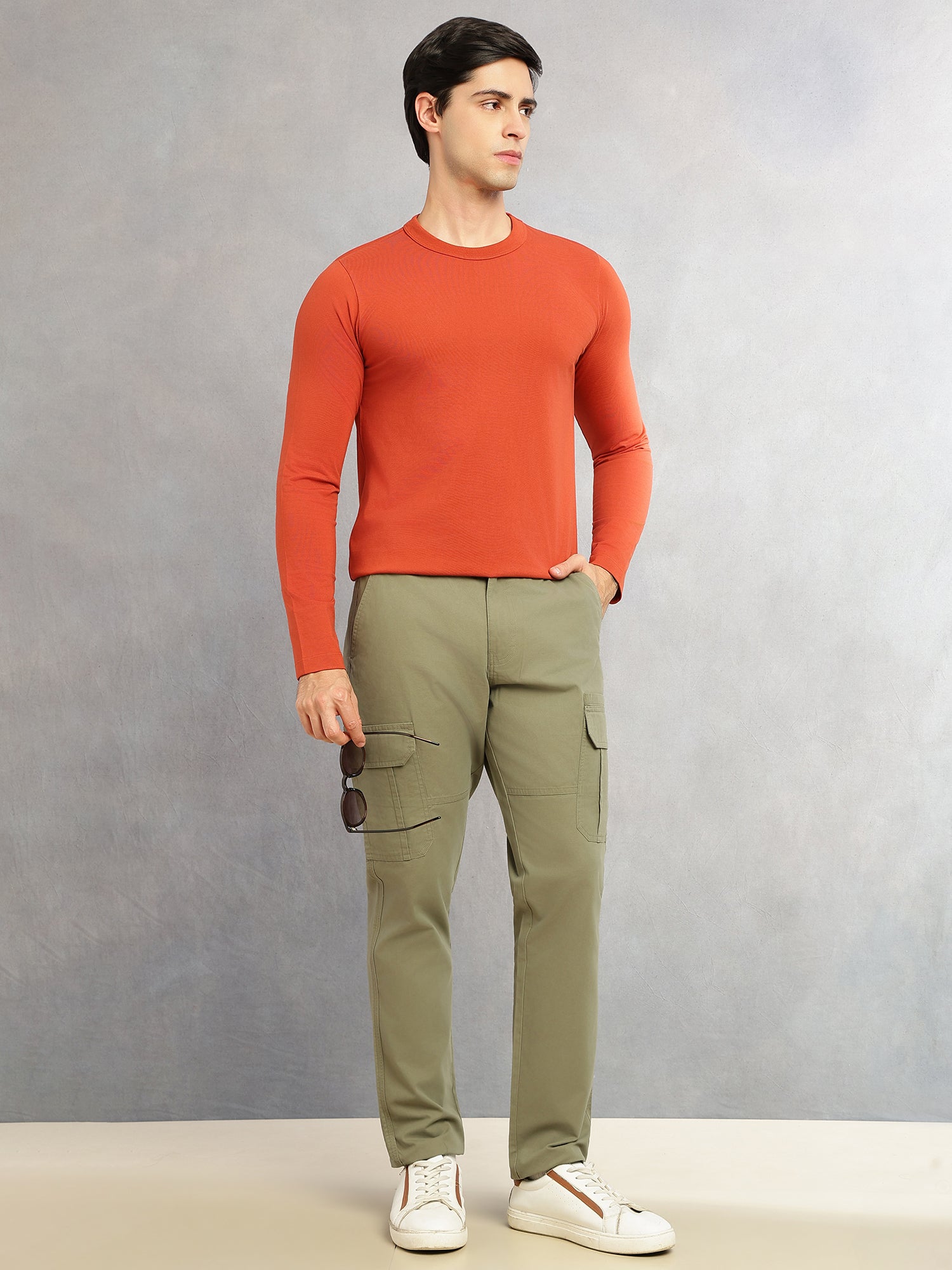Thomas Scott Men Rust Cricket Club Collection Regular Fit Round Neck Long Sleeves Polycotton Solid Knitted T-shirt
