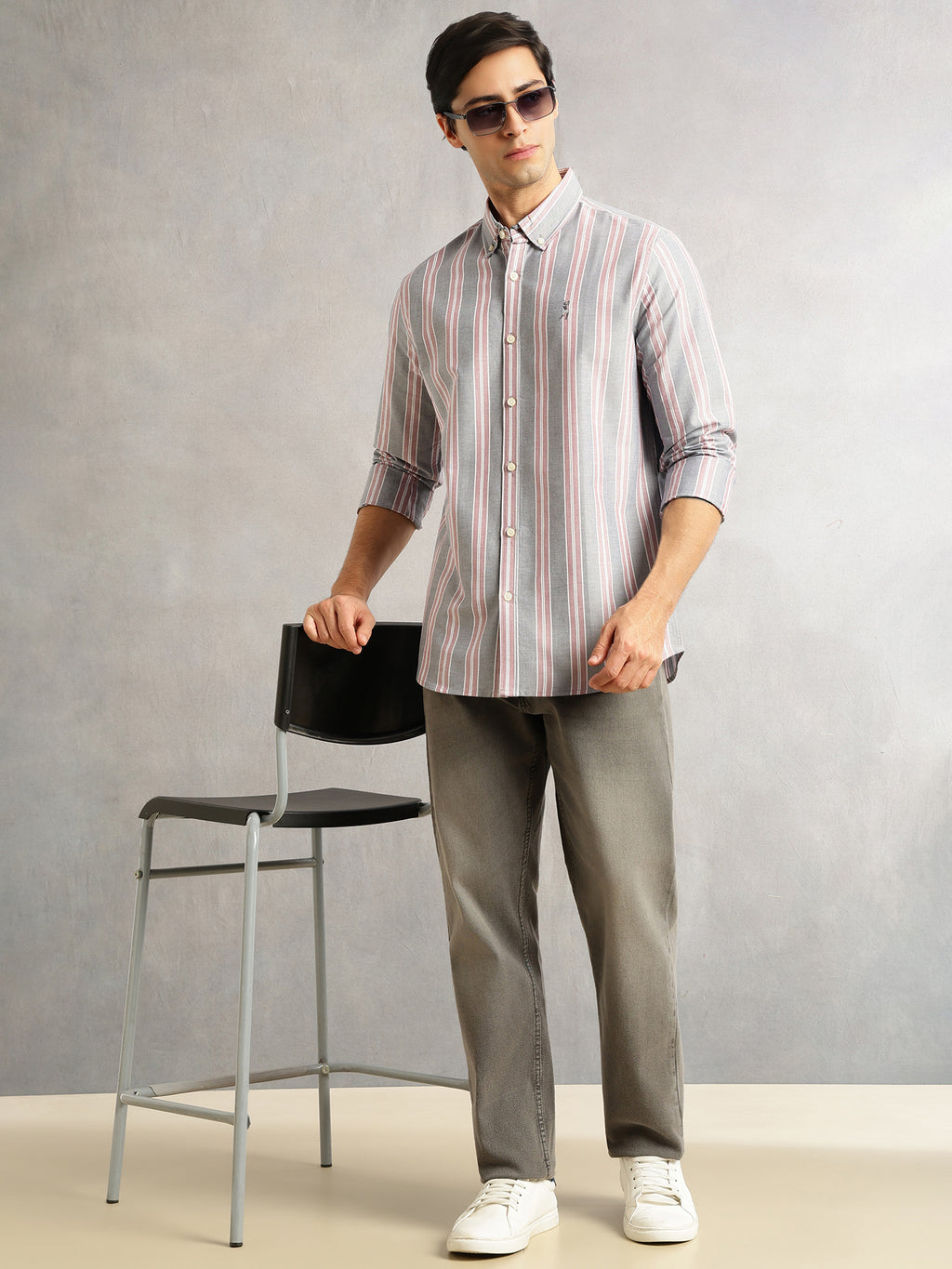 Thomas Scott Men Red Cricket Club Collection Slim Fit Long Sleeves Button Down Collar Cotton Linen Oxford Shirt