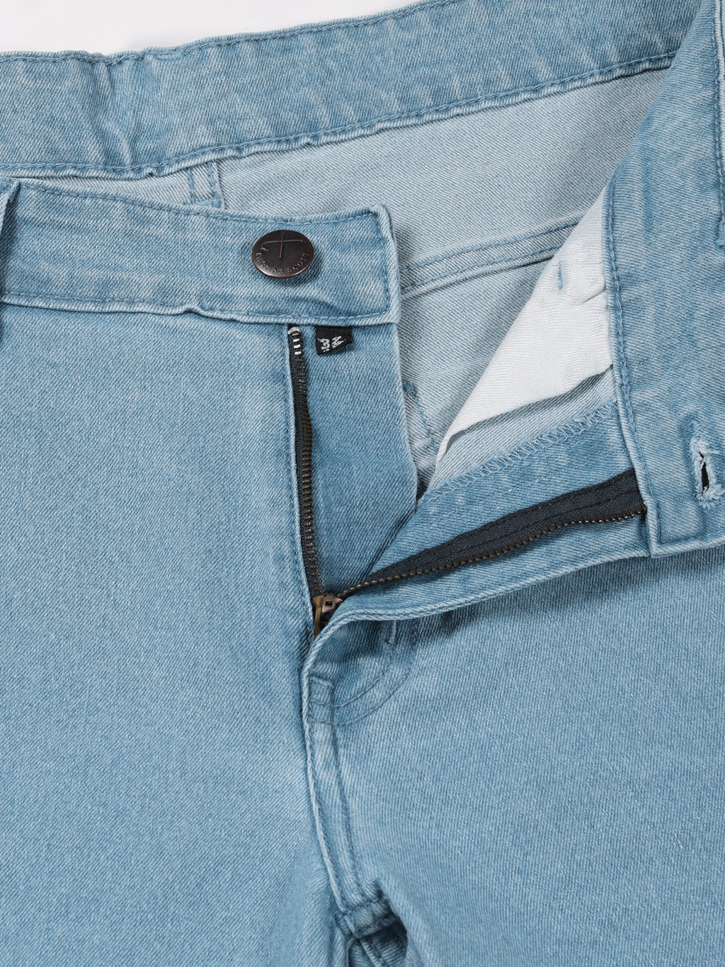 Thomas Scott Men Light Blue Relaxed Fit Mid-Rise Light Shade Clean Look No Fade 5 Pocket Design Stretchable Jeans