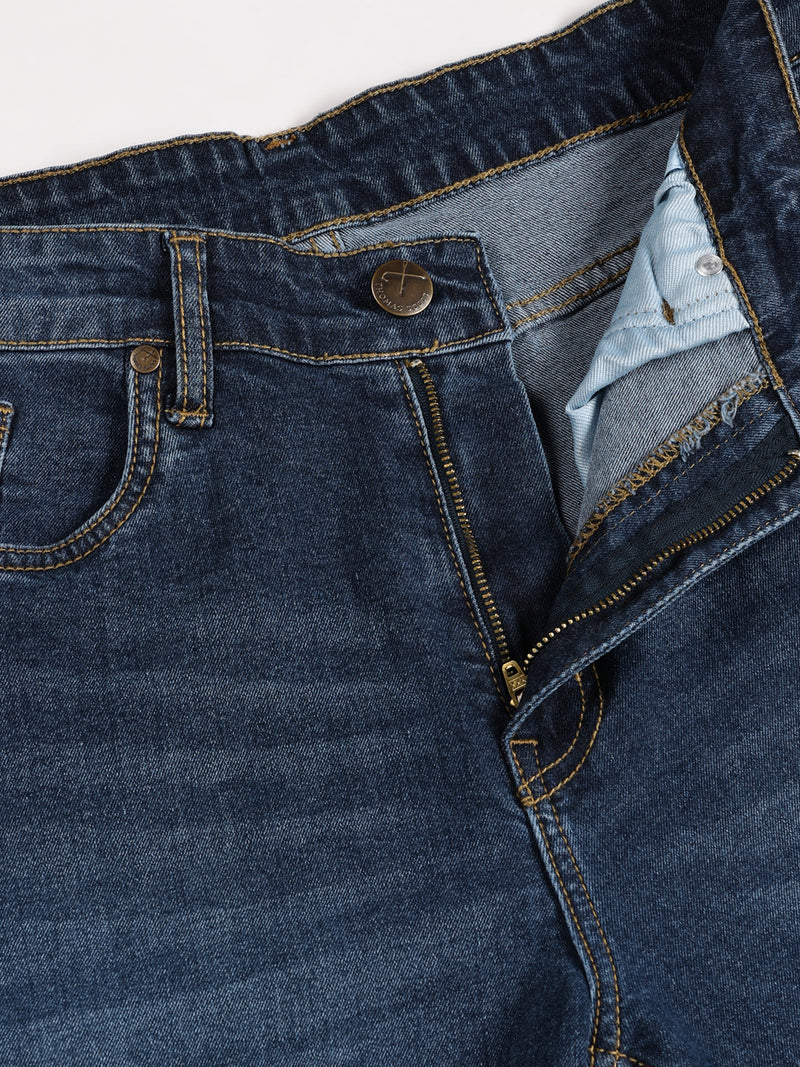 Thomas Scott Men Dark Blue Relaxed Fit Mid-Rise Clean Look Medium Shade Light Fade 5 Pocket Design Stretchable Jeans