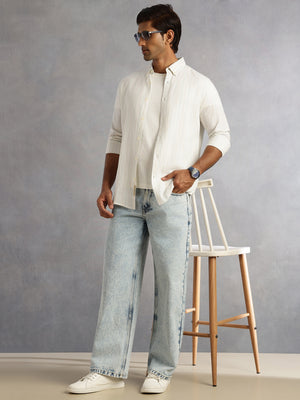Light Blue Mid-Rise Light Shade Baggy Fit Clean Look 5 Pocket Design Non Stretchable Jeans For Men