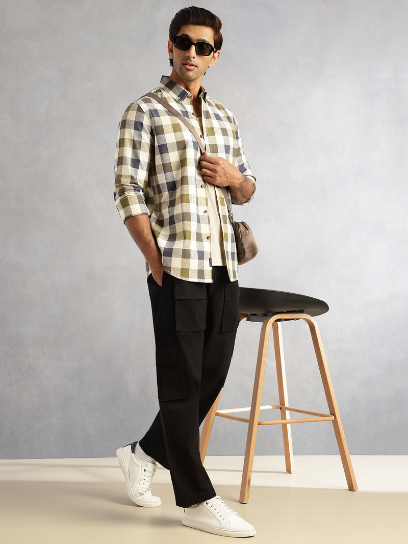 Thomas Scott Men Black Relaxed Loose Fit 100% Cotton Solid Drawstring Closure Woven Cargo Trouser