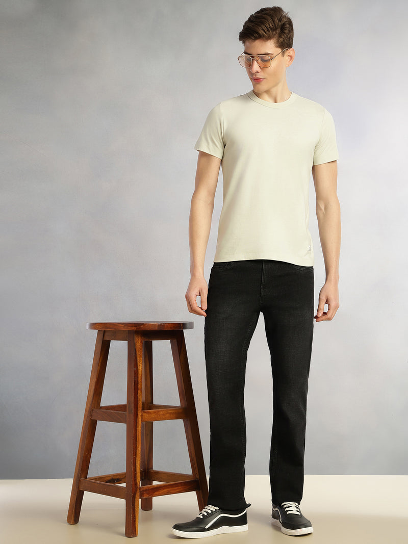Thomas Scott Men Sage Green Cricket Club Collection Regular Fit Short Sleeves Round Neck Solid Knitted T-Shirt
