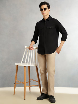 Thomas Scott Men Black Cricket Club Collection Men Slim Fit Cotton Casual Shirt-Dual Flap Pocket