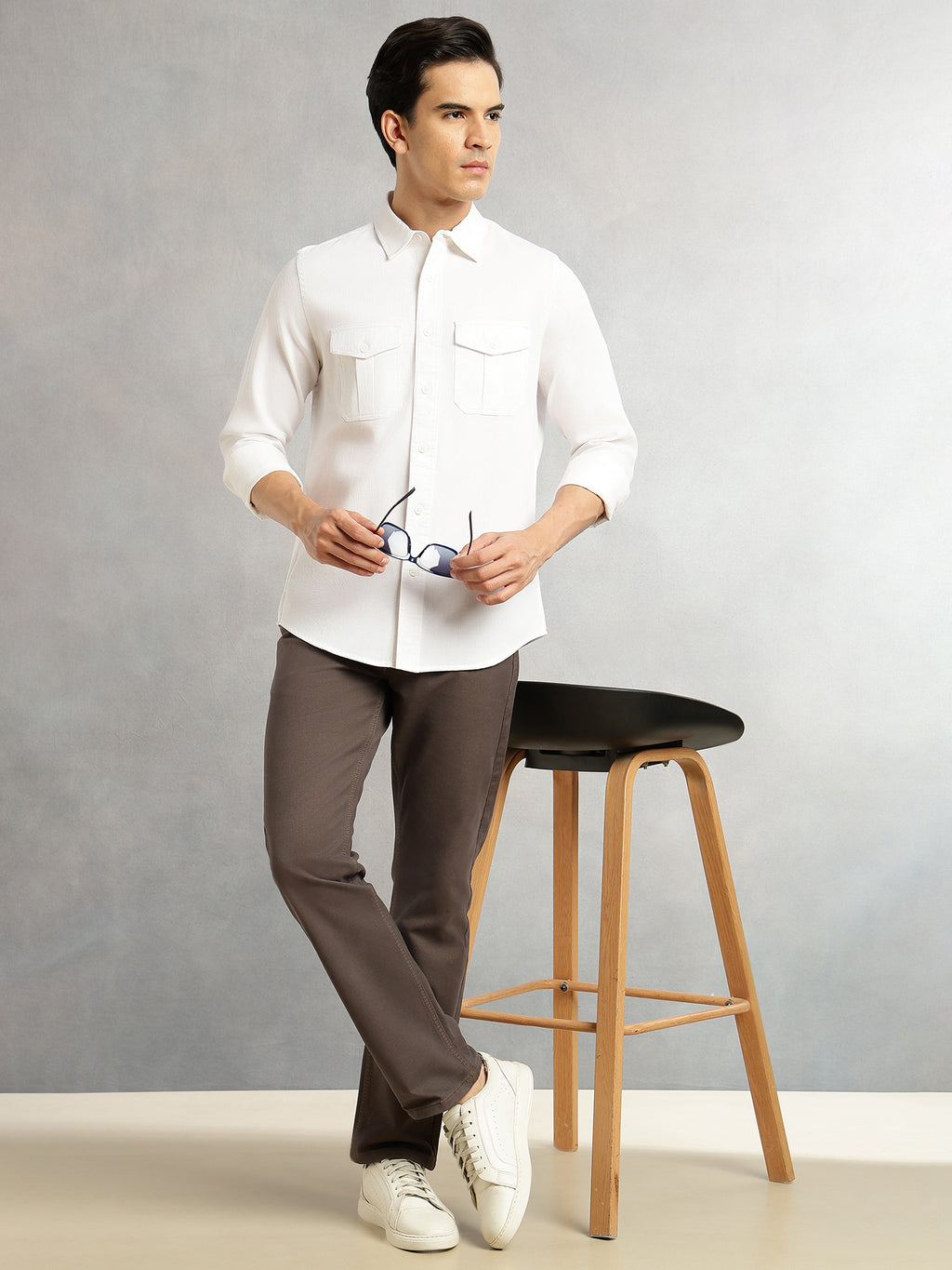 Thomas Scott Men White Cricket Club Collection Men Slim Fit Cotton Casual Shirt-Dual Flap Pocket