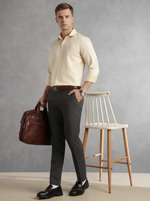 Thomas Scott Men Beige Regular Fit Long Sleeves Spread Collar Solid 100% Cotton Formal Shirt