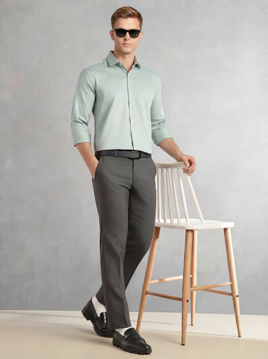 Thomas Scott Men Dark Pista Regular Fit Long Sleeves Spread Collar Solid 100% Cotton Formal Shirt