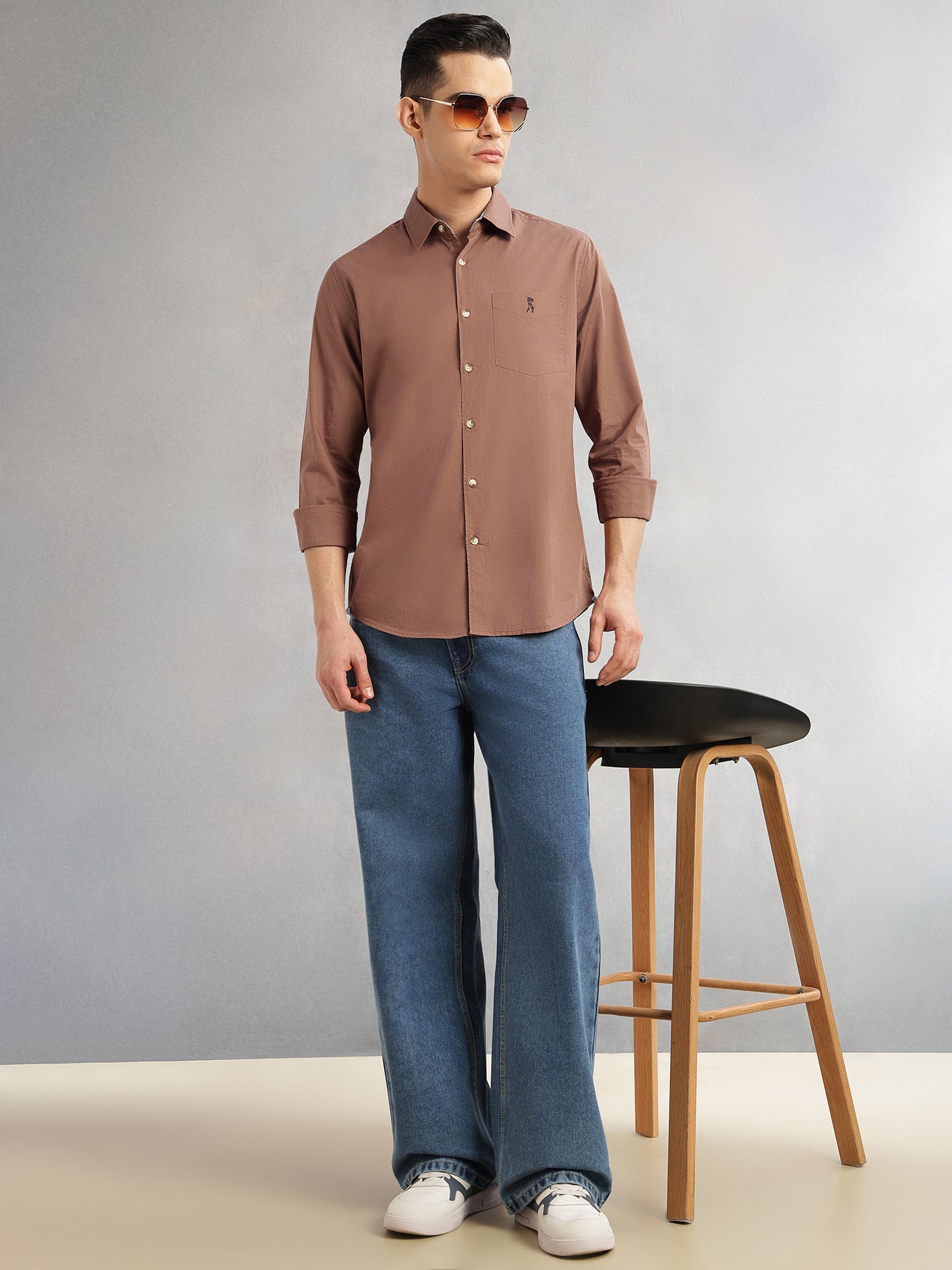 Thomas Scott Men Brown Cricket Club Collection Slim Fit Long Sleeves Spread Collar Solid Cotton Casual Shirt